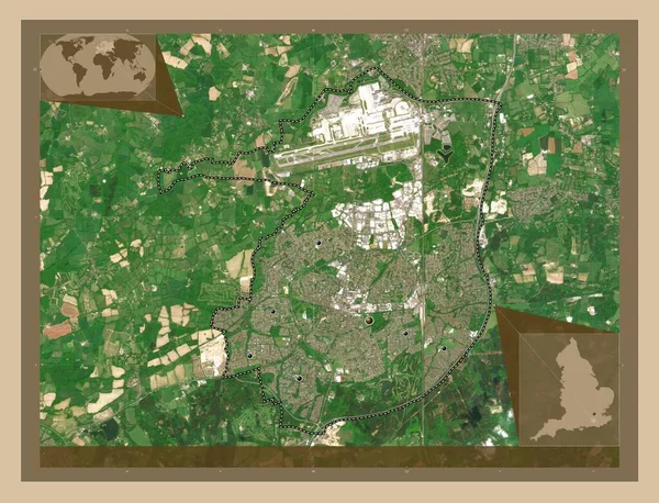 克劳利 英格兰的非都市地区 大不列颠 低分辨率卫星地图 该区域主要城市的所在地点 角辅助位置图 — 图库照片