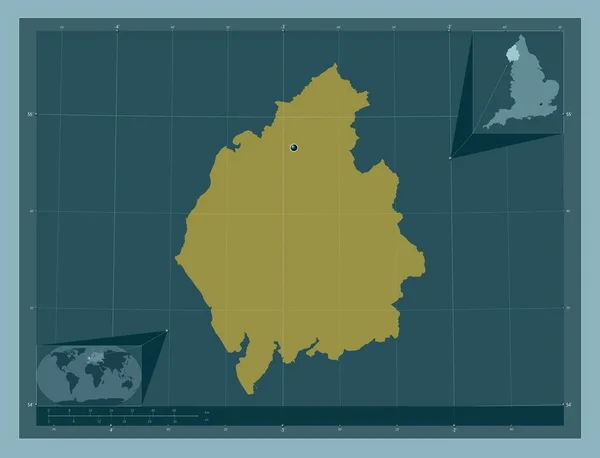 坎布里亚 英格兰的行政区划 大不列颠 固体的颜色形状 角辅助位置图 — 图库照片