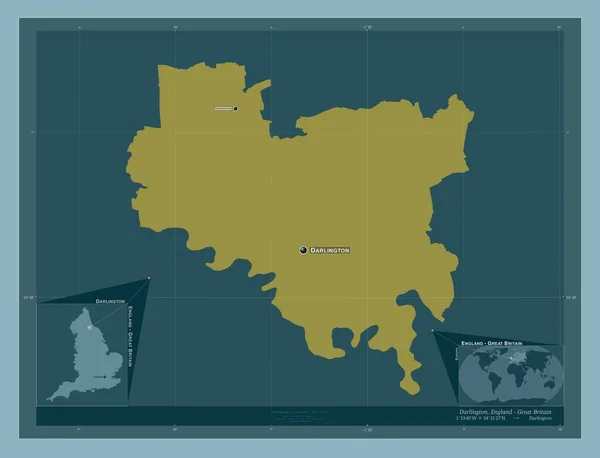 达林顿 英格兰的统一权威 大不列颠 固体的颜色形状 该区域主要城市的地点和名称 角辅助位置图 — 图库照片