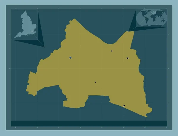 イングランドの非大都市圏ダートフォード イギリス しっかりした色の形 地域の主要都市の場所 コーナー補助位置図 — ストック写真