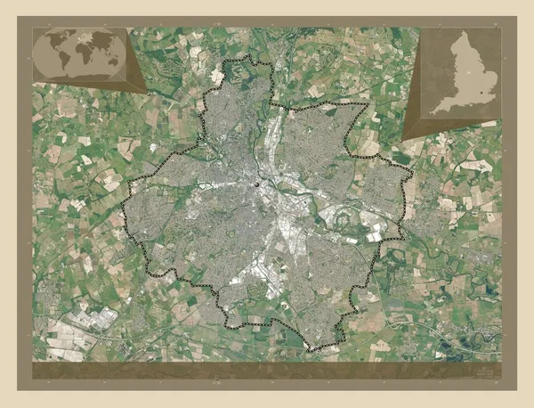 ダービー イギリスの統一当局 イギリス 高解像度衛星地図 コーナー補助位置図 — ストック写真