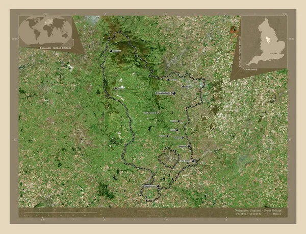 Дербішир Адміністративний Округ Англії Велика Британія Супутникова Карта Високої Роздільної — стокове фото