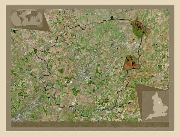 东卡斯特 英格兰行政区划 大不列颠 高分辨率卫星地图 角辅助位置图 — 图库照片