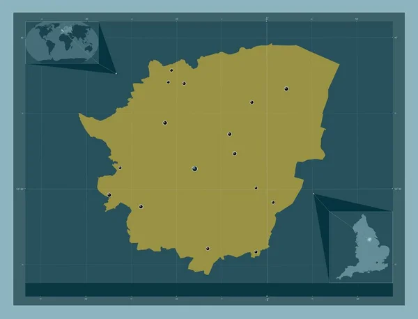 东卡斯特 英格兰行政区划 大不列颠 固体的颜色形状 该区域主要城市的所在地点 角辅助位置图 — 图库照片