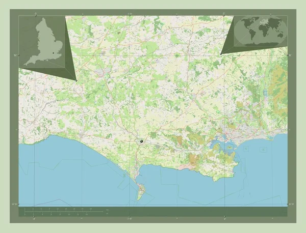 多塞特郡 英格兰的行政区划 大不列颠 开放街道地图 角辅助位置图 — 图库照片