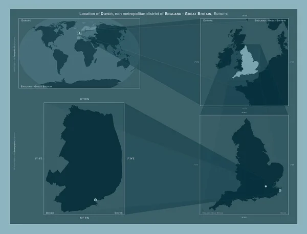 Dover Niemetropolitalna Dzielnica Anglii Wielka Brytania Schemat Przedstawiający Położenie Regionu — Zdjęcie stockowe