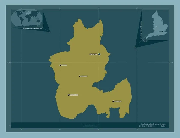 Dudley Bestuurlijke Graafschap Engeland Groot Brittannië Stevige Kleurvorm Locaties Namen — Stockfoto