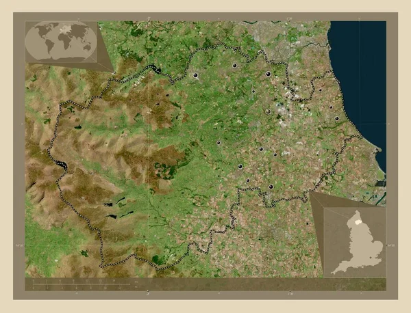 达勒姆郡 英格兰的行政区划 大不列颠 高分辨率卫星地图 该区域主要城市的所在地点 角辅助位置图 — 图库照片