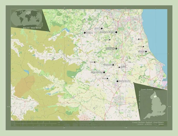 Contea Durham Durham Inghilterra Mappa Stradale Aperta Località Nomi Delle — Foto Stock