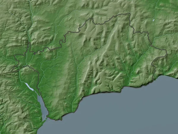 stock image East Devon, non metropolitan district of England - Great Britain. Elevation map colored in wiki style with lakes and rivers