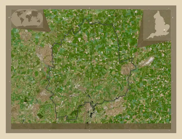 英格兰东部赫特福德郡 非大都市地区 大不列颠 高分辨率卫星地图 角辅助位置图 — 图库照片
