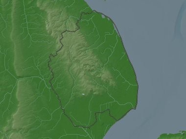 Doğu Lindsey, İngiltere 'nin metropolitan olmayan bölgesi. Yükseklik haritası göller ve nehirlerle wiki stilinde renklendirilmiştir