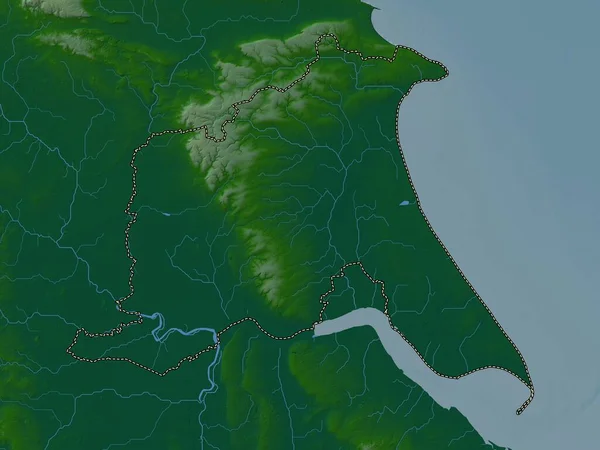 约克郡的东行 英格兰的统一权威 大不列颠 带有湖泊和河流的彩色高程图 — 图库照片