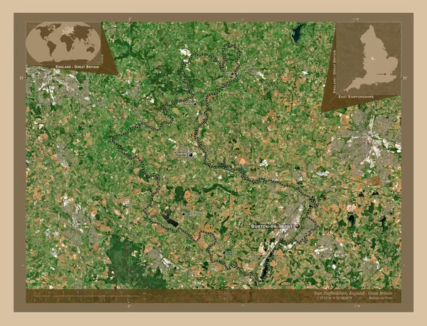 East Staffordshire Englands Icke Storstadsdistrikt Storbritannien Lågupplöst Satellitkarta Platser Och — Stockfoto