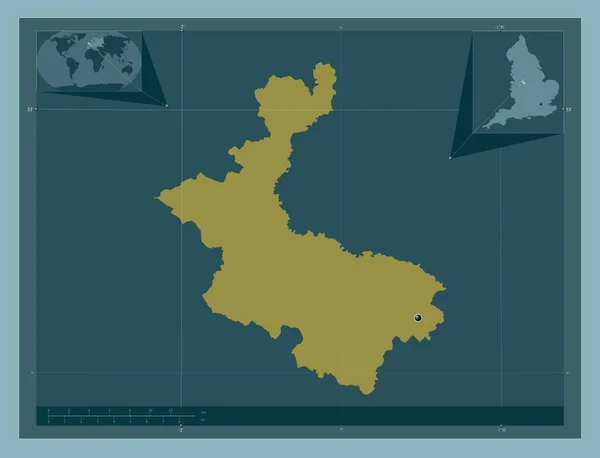 イースト スタッフォードシャー イングランドの大都市圏ではない地域 イギリス しっかりした色の形 コーナー補助位置図 — ストック写真