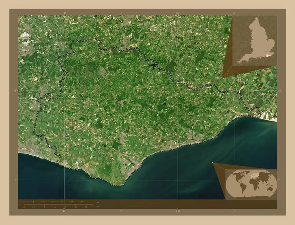 東サセックス イングランドの行政郡 イギリス 低解像度衛星地図 コーナー補助位置図 — ストック写真