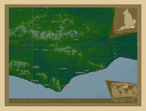 East Sussex Verwaltungsbezirk Von England Großbritannien Farbige Übersichtskarte Mit Seen — Stockfoto