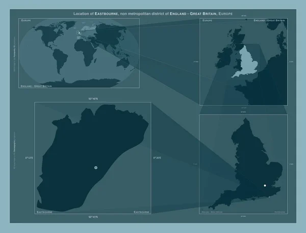 伊斯特伯恩 英格兰的非都市地区 大不列颠 在大比例尺地图上显示该区域位置的图表 坚实背景下矢量框架和Png形状的组成 — 图库照片