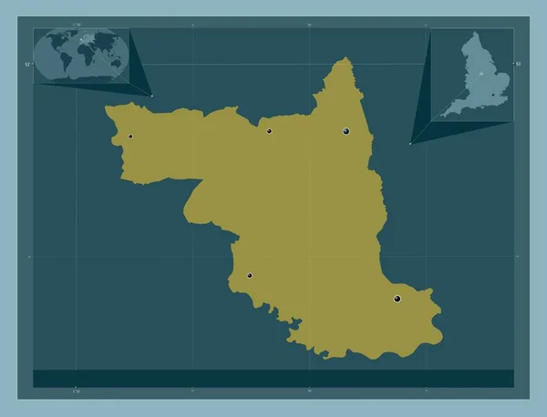 イングランドの大都市圏ではないエリーウォッシュ イギリス しっかりした色の形 地域の主要都市の場所 コーナー補助位置図 — ストック写真