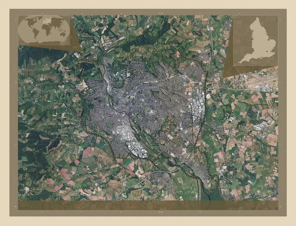 エクセター イギリスの非大都市圏 イギリス 高解像度衛星地図 コーナー補助位置図 — ストック写真