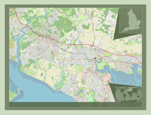 Fareham 英格兰非大都市地区 大不列颠 开放街道地图 角辅助位置图 — 图库照片