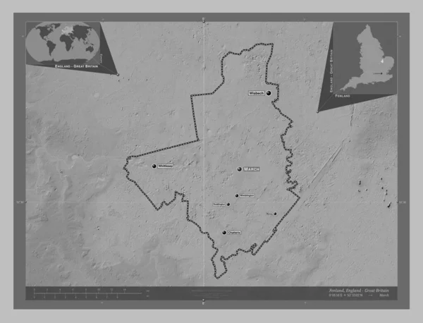 Fenland Non Metropolitan District England Great Britain Grayscale Elevation Map — Stock Photo, Image