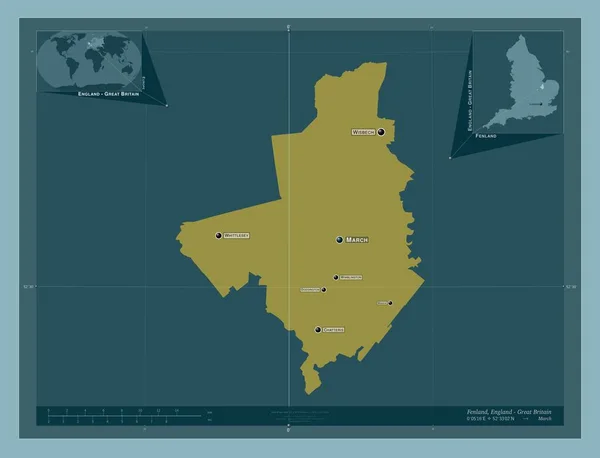 Fenland Nicht Metropolbezirk Von England Großbritannien Einfarbige Form Orte Und — Stockfoto