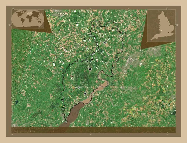 英格兰非都市地区迪安森林 大不列颠 低分辨率卫星地图 该区域主要城市的所在地点 角辅助位置图 — 图库照片