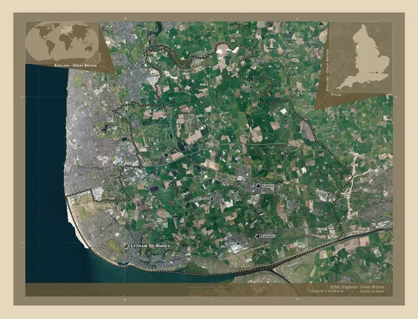 费尔德 英格兰的非大都市地区 大不列颠 高分辨率卫星地图 该区域主要城市的地点和名称 角辅助位置图 — 图库照片