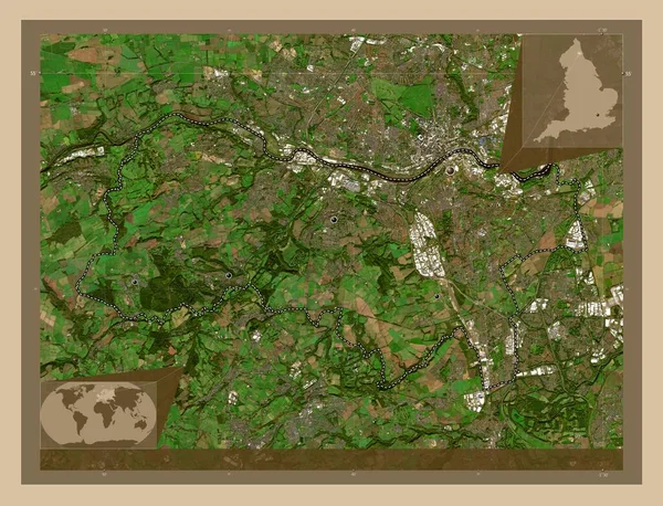 盖茨黑德 英格兰的统一权威 大不列颠 低分辨率卫星地图 该区域主要城市的所在地点 角辅助位置图 — 图库照片