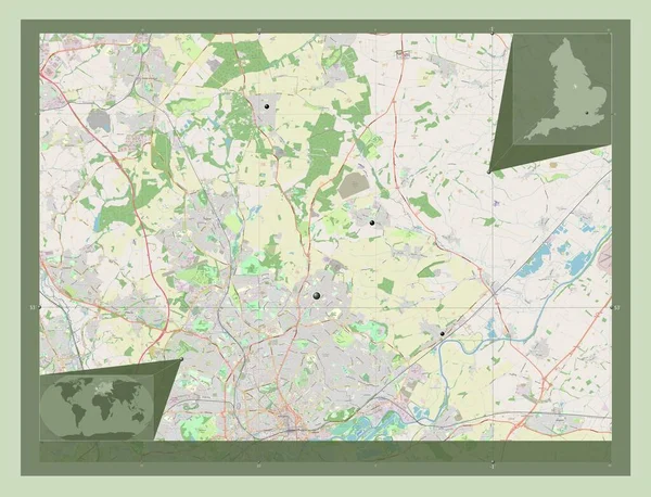 格德林 英格兰的非大都市地区 大不列颠 开放街道地图 该区域主要城市的所在地点 角辅助位置图 — 图库照片