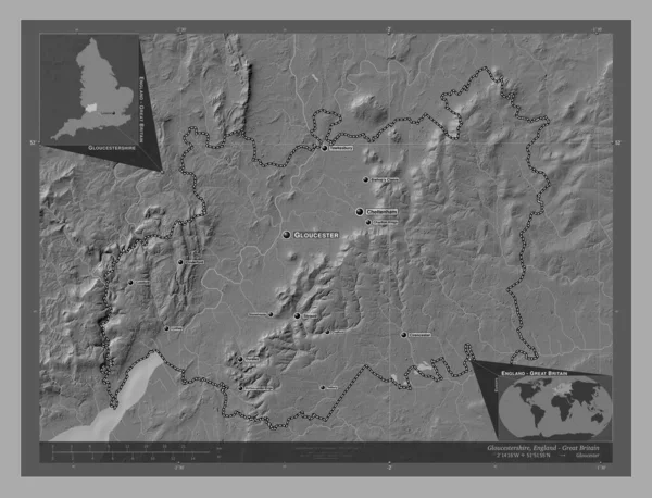 Gloucestershire Bestuurlijke Graafschap Engeland Groot Brittannië Hoogteplattegrond Met Meren Rivieren — Stockfoto