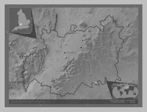 Глостершир Административное Графство Англия Великобритания Карта Высот Оттенках Серого Озерами — стоковое фото