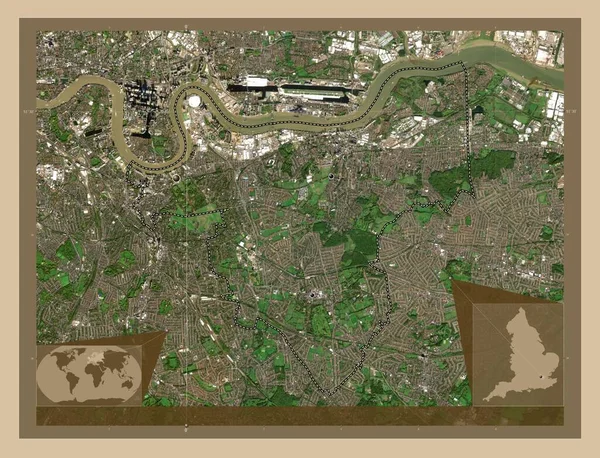 Royal Borough Greenwich Londres Inglaterra Gran Bretaña Mapa Satelital Baja —  Fotos de Stock