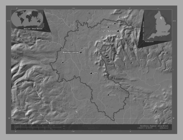Hambleton Μητροπολιτική Περιφέρεια Αγγλίας Μεγάλης Βρετανίας Bilevel Υψομετρικός Χάρτης Λίμνες — Φωτογραφία Αρχείου