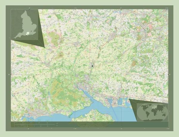 Hampshire Hrabstwo Administracyjne Anglii Wielka Brytania Otwórz Mapę Ulic Pomocnicze — Zdjęcie stockowe