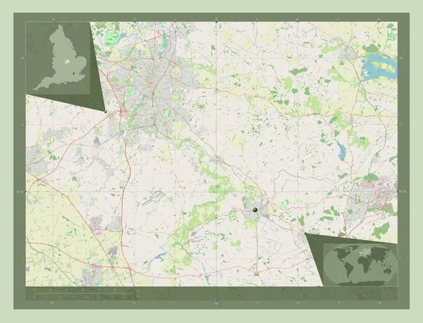 英国非都市地区哈伯勒 大不列颠 开放街道地图 角辅助位置图 — 图库照片
