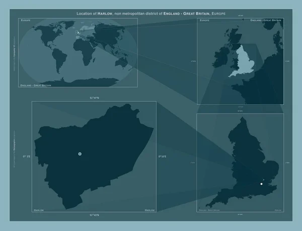 Харлоу Неметаморфозный Район Англии Великобритания Диаграмма Показывающая Расположение Региона Крупных — стоковое фото