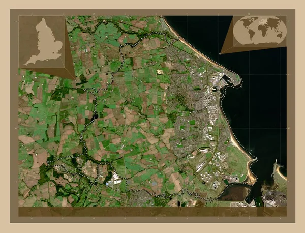 ハートルプール イギリスの統一当局 イギリス 低解像度衛星地図 コーナー補助位置図 — ストック写真