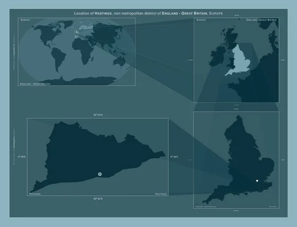 Хэйстингс Неметафорный Район Англии Великобритания Диаграмма Показывающая Расположение Региона Крупных — стоковое фото