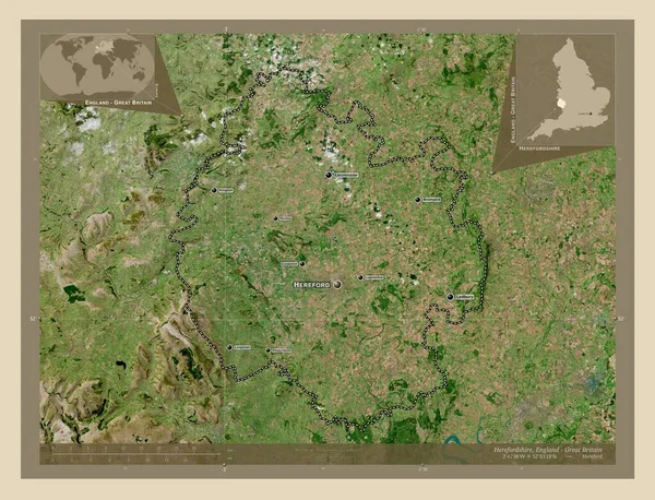 这里是福郡 英格兰的单一政权 大不列颠 高分辨率卫星地图 该区域主要城市的地点和名称 角辅助位置图 — 图库照片