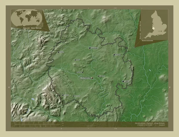 Херефордшир Унитарная Власть Англии Великобритании Карта Высоты Окрашенная Вики Стиле — стоковое фото