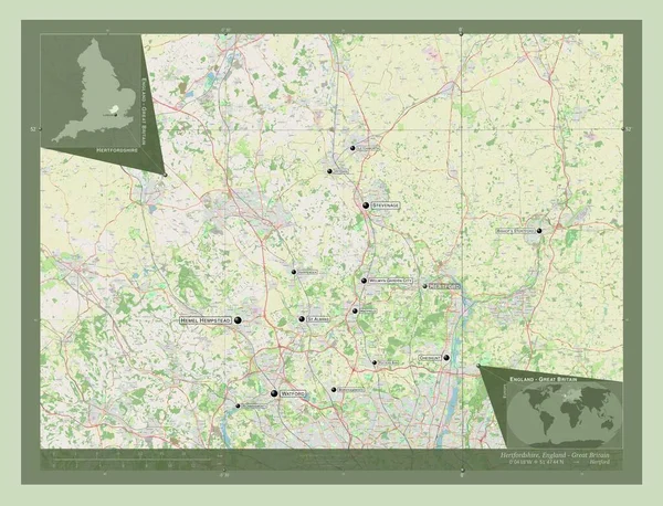Hertfordshire Διοικητική Περιφέρεια Αγγλίας Μεγάλης Βρετανίας Χάρτης Του Δρόμου Τοποθεσίες — Φωτογραφία Αρχείου
