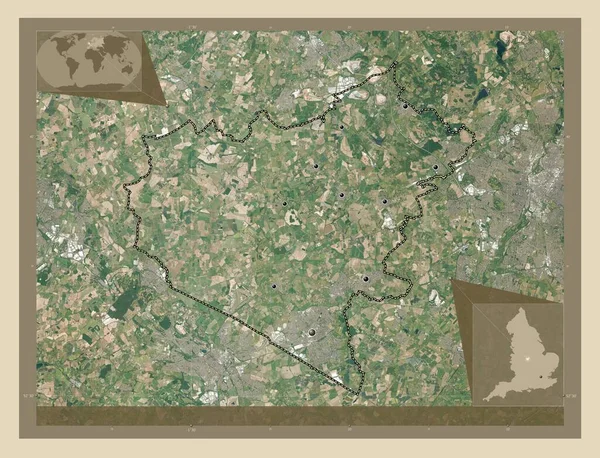 ヒンクリーとボズワース イギリスの首都圏ではない地域 イギリス 高解像度衛星地図 地域の主要都市の場所 コーナー補助位置図 — ストック写真