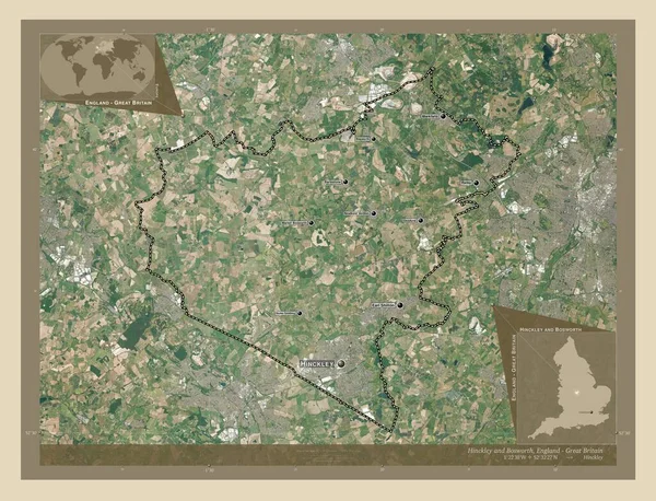 辛克莱和博斯沃思 英国非大都市地区 高分辨率卫星地图 该区域主要城市的地点和名称 角辅助位置图 — 图库照片