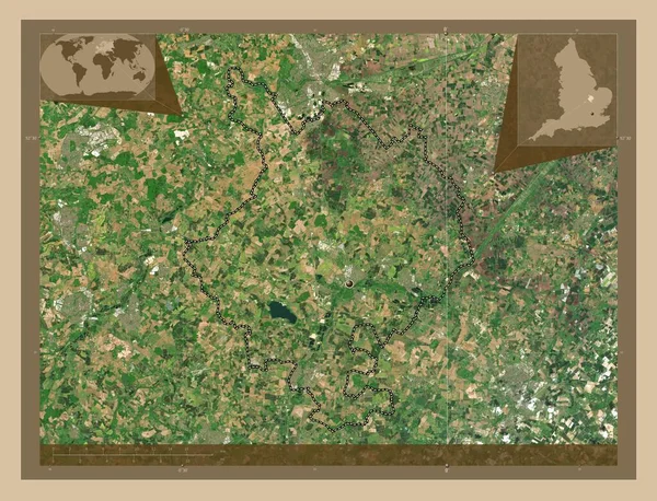 亨廷顿郡 英国非大都市地区 低分辨率卫星地图 角辅助位置图 — 图库照片