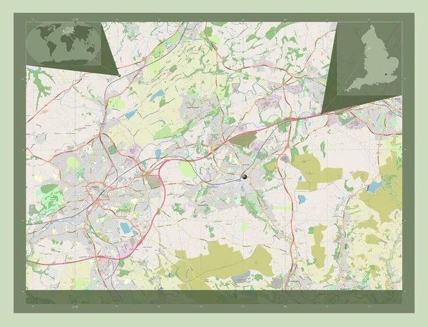 Hyndburn 英国非都市地区 开放街道地图 角辅助位置图 — 图库照片