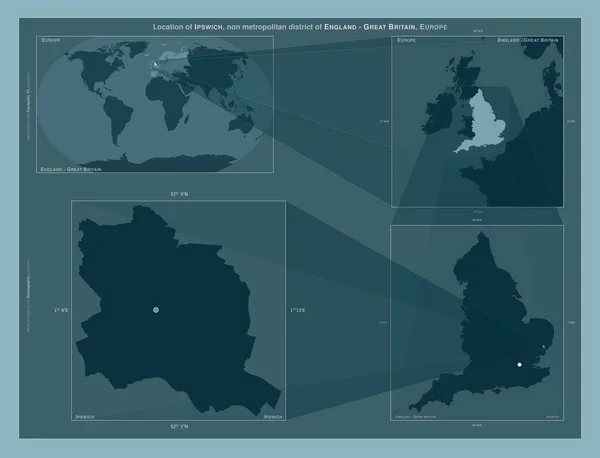 Ipswich Non Metropolitan District England Great Britain Diagram Showing Location — Stock Photo, Image