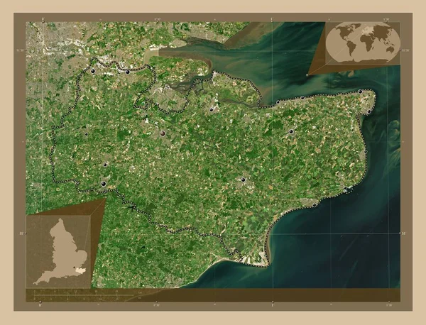 Kent Bestuurlijke Graafschap Engeland Groot Brittannië Lage Resolutie Satellietkaart Locaties — Stockfoto
