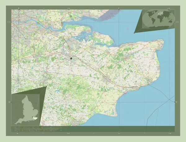 英格兰的行政区划 大不列颠 开放街道地图 角辅助位置图 — 图库照片